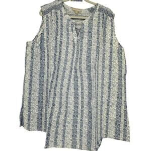 Woman Within Blue White Floral Print Sleeveless Top Size 26/28